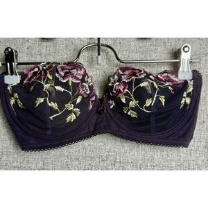 Ann Summers Purple Strapless Underwire Unlined Pink Floral Lace Bra 36C